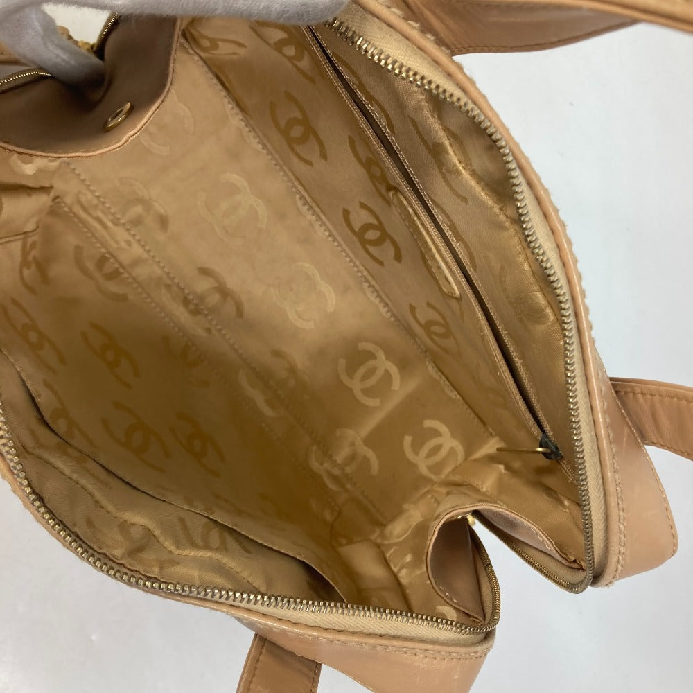 CHANEL Handbag leather beige CC COCO Mark Wild stitch Women Used Authentic