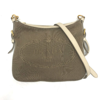 PRADA Shoulder Bag BT0706 Canvas / leather beige logo Jacquard Women Used Authentic