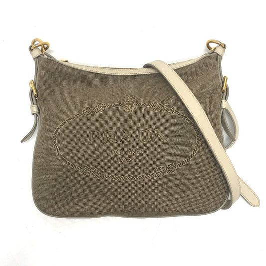 PRADA Shoulder Bag BT0706 Canvas / leather beige logo Jacquard Women Used Authentic