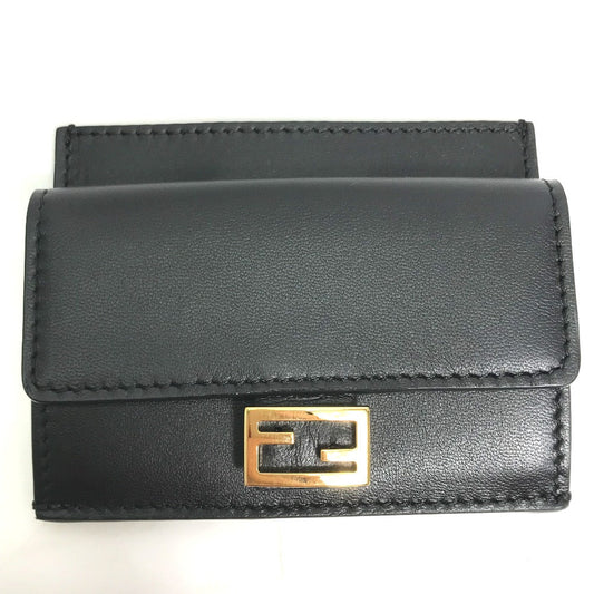 FENDI Coin case 8M0423 leather black baguette card holder Women Used Authentic