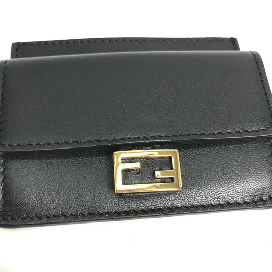 FENDI Coin case 8M0423 leather black baguette card holder Women Used Authentic