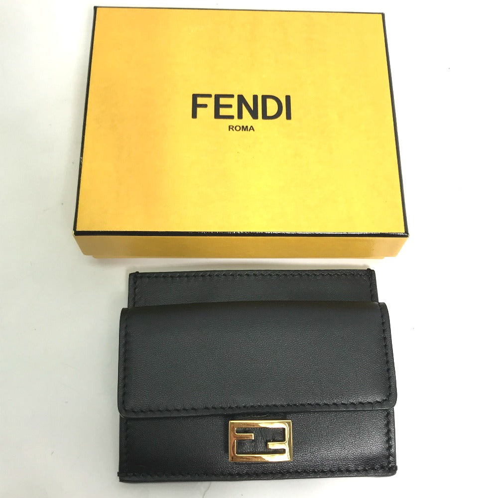FENDI Coin case 8M0423 leather black baguette card holder Women Used Authentic