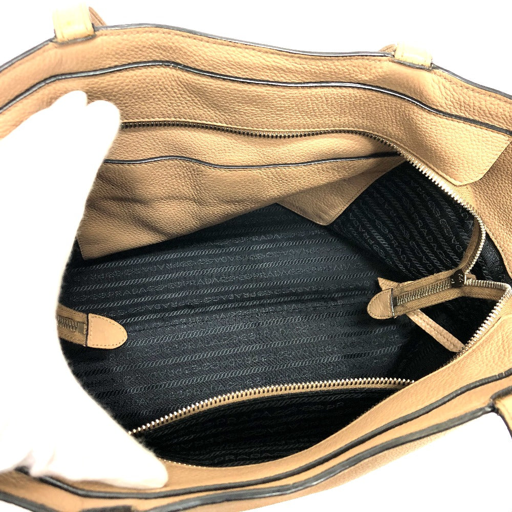 PRADA Tote Bag 1BG203 leather beige logo Women Used Authentic