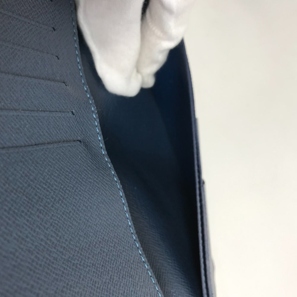 LOUIS VUITTON Long Wallet Purse M30662 Taiga Leather blue Taiga Portefeuille Braza mens Used Authentic