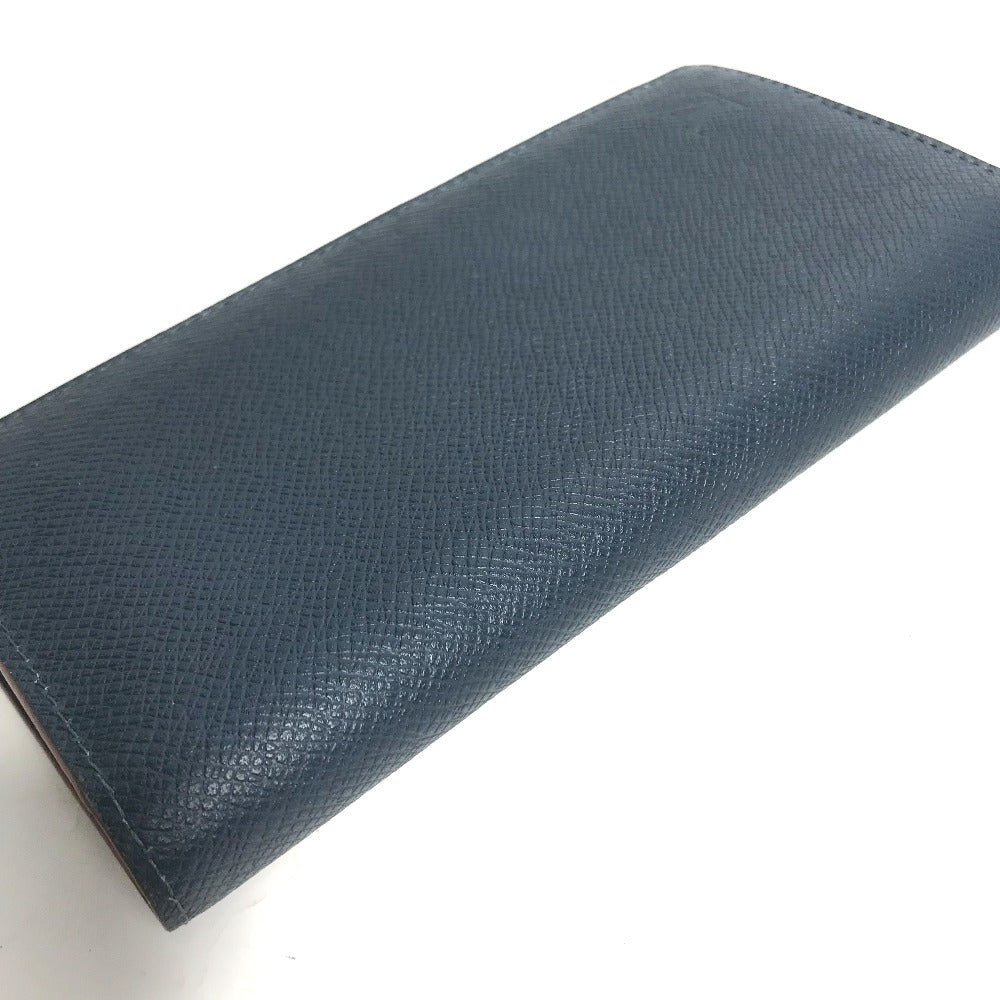 LOUIS VUITTON Long Wallet Purse M30662 Taiga Leather blue Taiga Portefeuille Braza mens Used Authentic