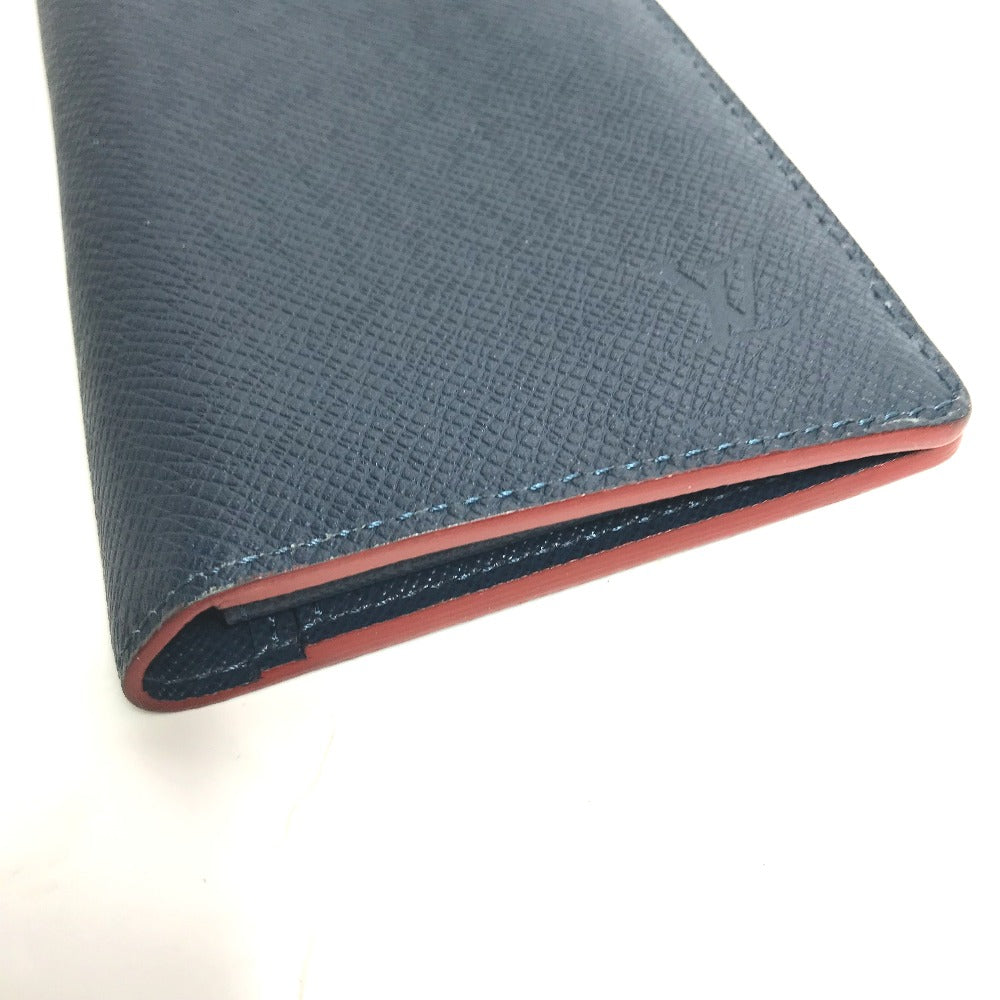 LOUIS VUITTON Long Wallet Purse M30662 Taiga Leather blue Taiga Portefeuille Braza mens Used Authentic