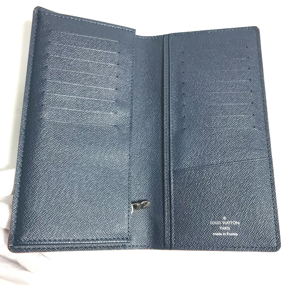 LOUIS VUITTON Long Wallet Purse M30662 Taiga Leather blue Taiga Portefeuille Braza mens Used Authentic