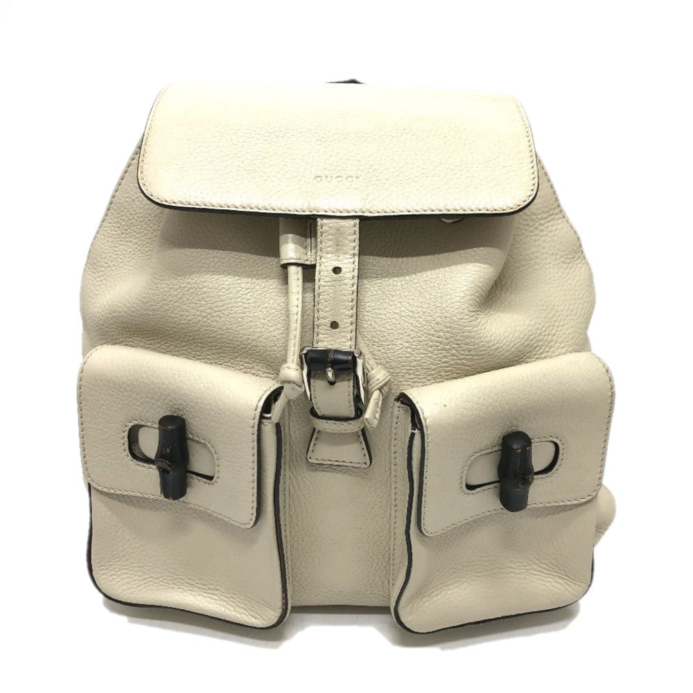 GUCCI Backpack 370833 leather White type Bamboo Backpack Women Used Authentic