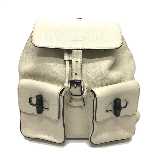GUCCI Backpack 370833 leather White type Bamboo Backpack Women Used Authentic