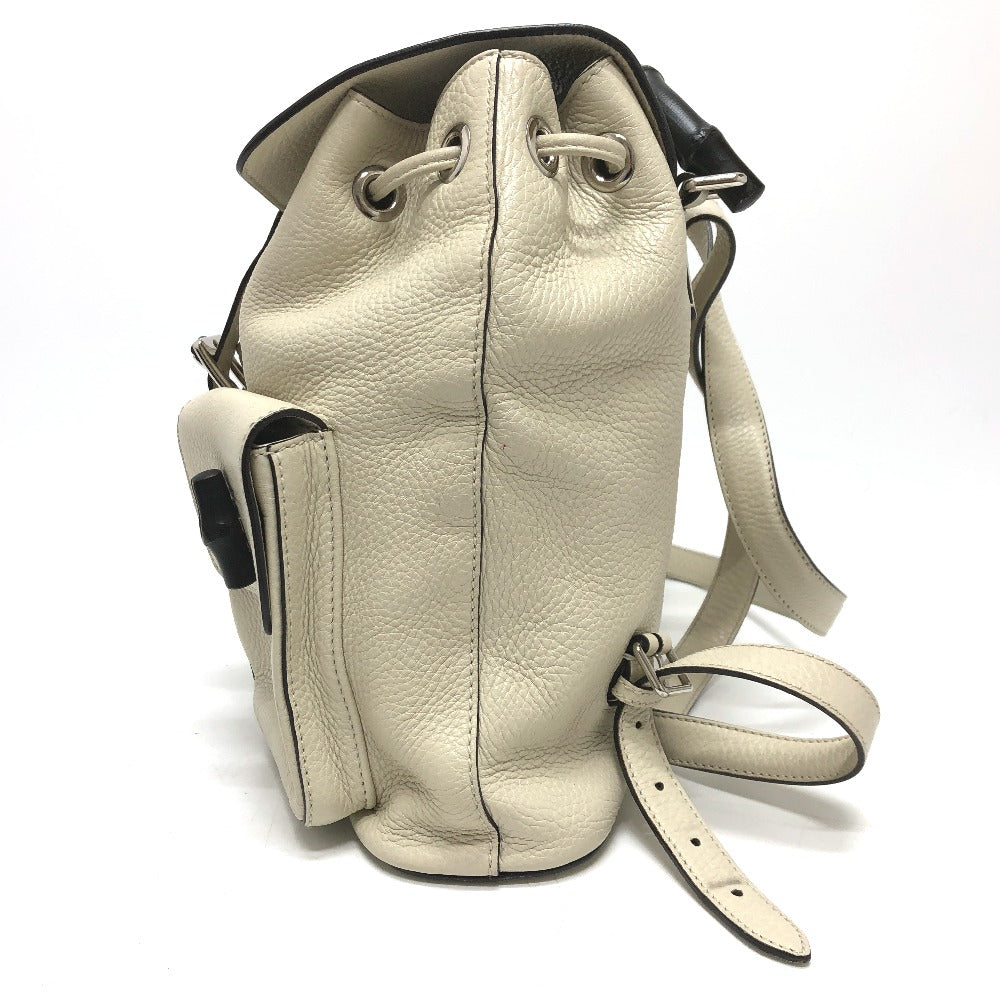 GUCCI Backpack 370833 leather White type Bamboo Backpack Women Used Authentic