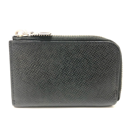 LOUIS VUITTON Coin case M63375 Taiga Leather black Taiga Portonet Jules mens Used Authentic