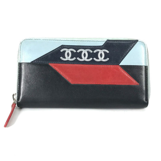 CHANEL Long Wallet Purse leather black airline triple coco Long wallet Women Used Authentic