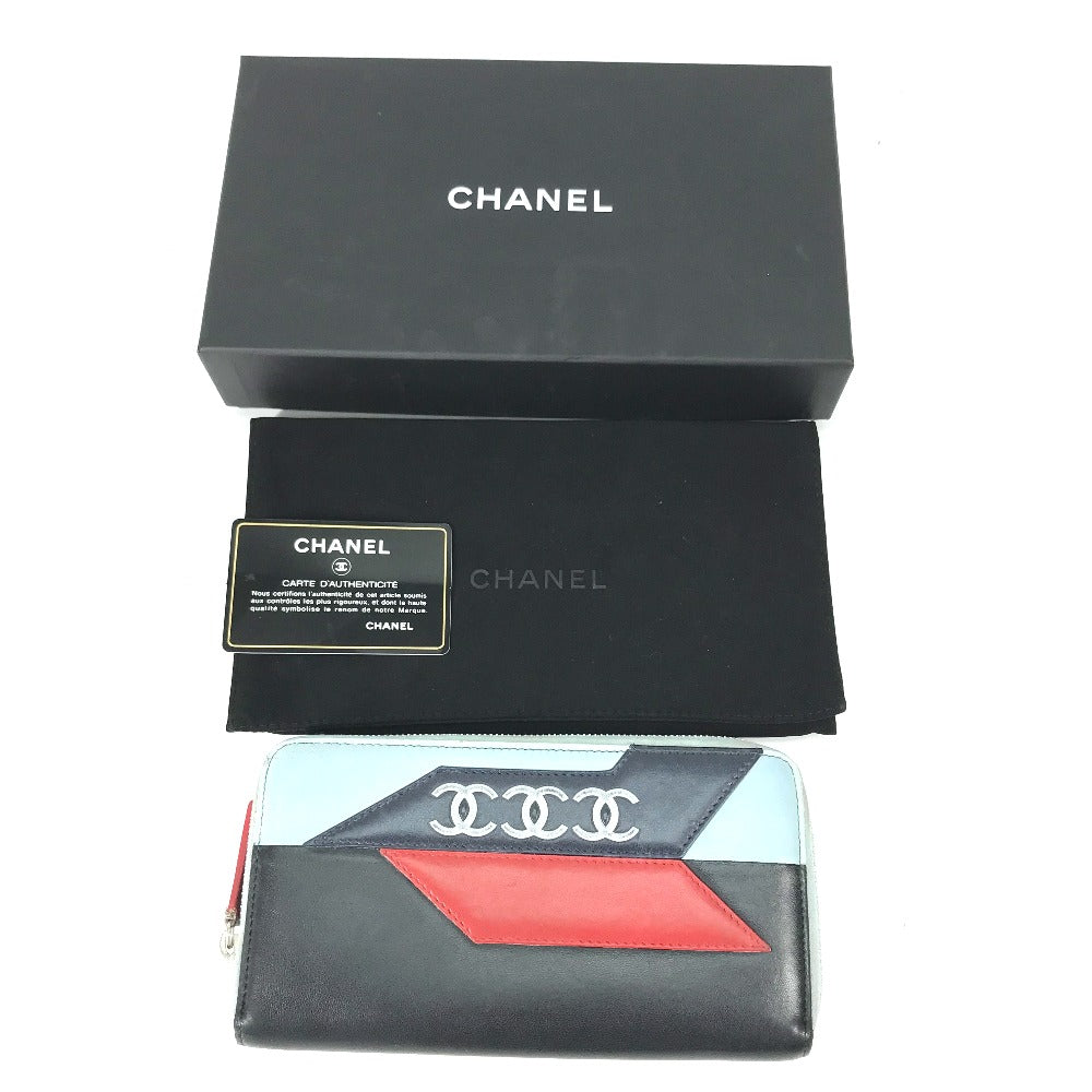 CHANEL Long Wallet Purse leather black airline triple coco Long wallet Women Used Authentic