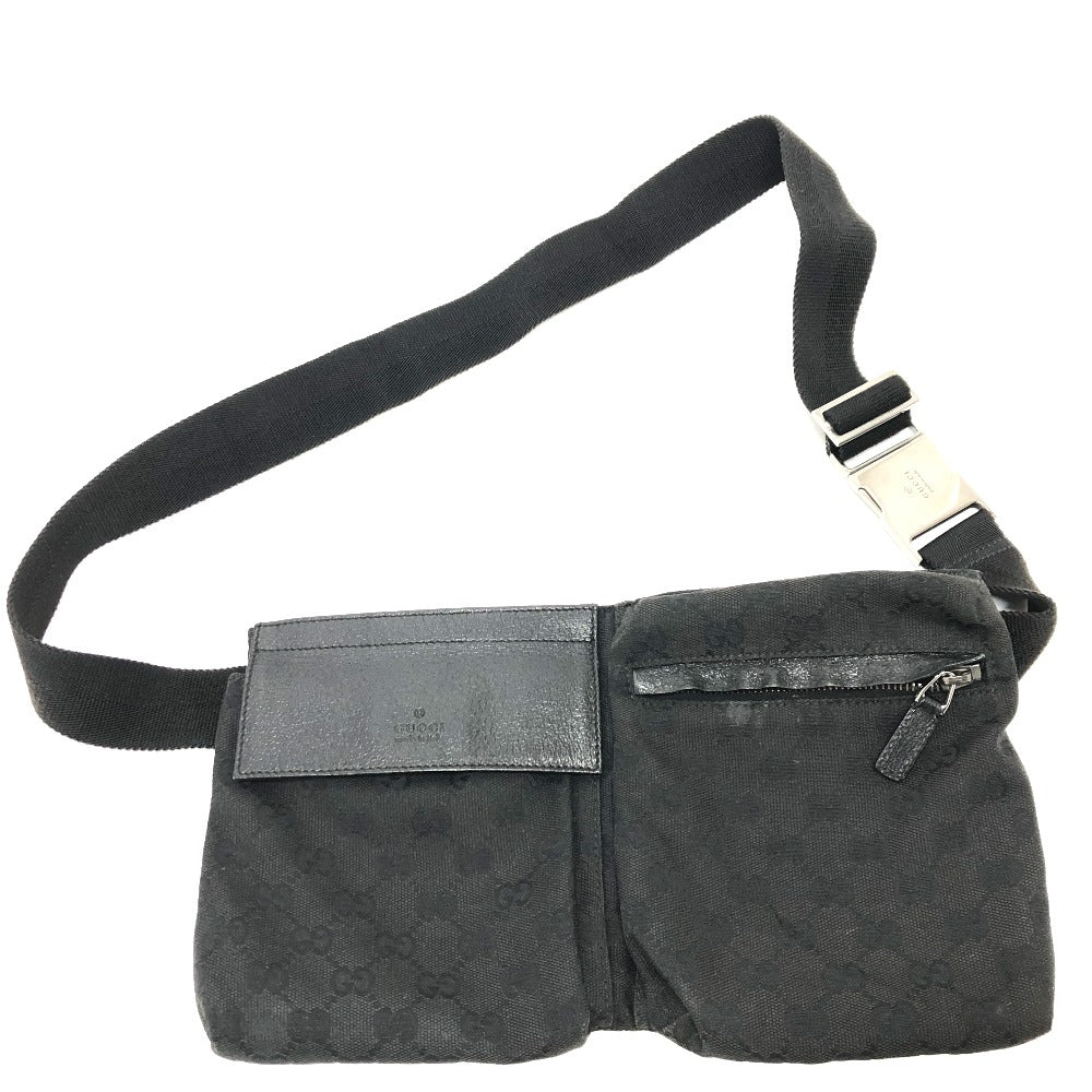 GUCCI Waist bag 28566 GG canvas / leather black GG Sling bag mens Used Authentic