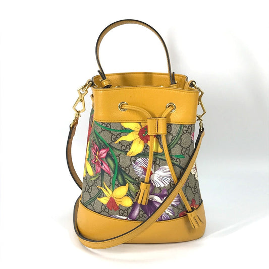 GUCCI Handbag 550621 GG Supreme Canvas beige GG Flora Flower Small Bucket Women Used Authentic
