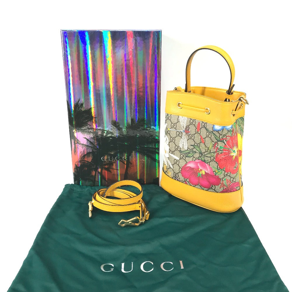GUCCI Handbag 550621 GG Supreme Canvas beige GG Flora Flower Small Bucket Women Used Authentic