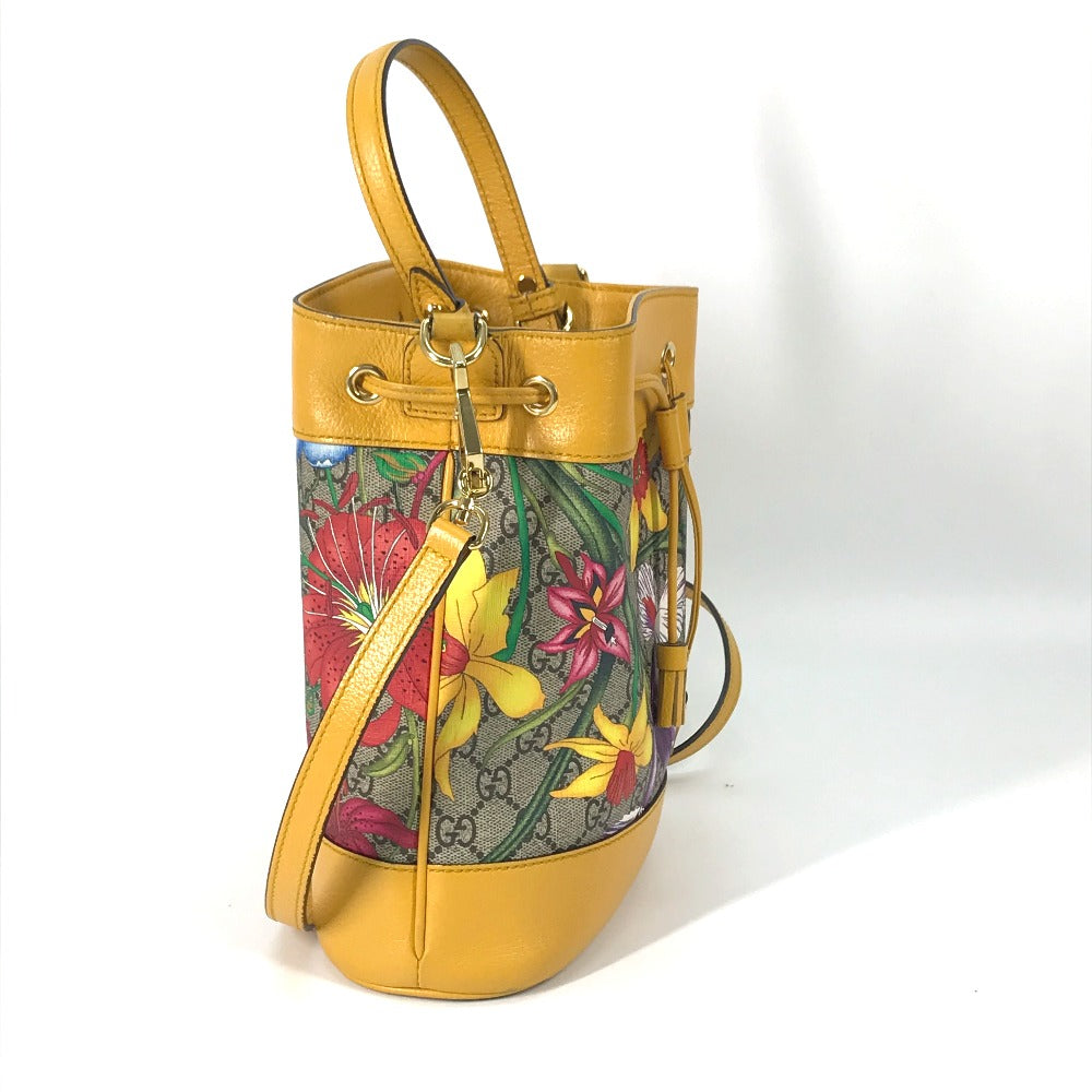 GUCCI Handbag 550621 GG Supreme Canvas beige GG Flora Flower Small Bucket Women Used Authentic