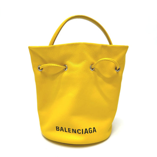 BALENCIAGA Shoulder Bag 638342 leather yellow Bucket bag EVERYDAY drawstring Women Used Authentic