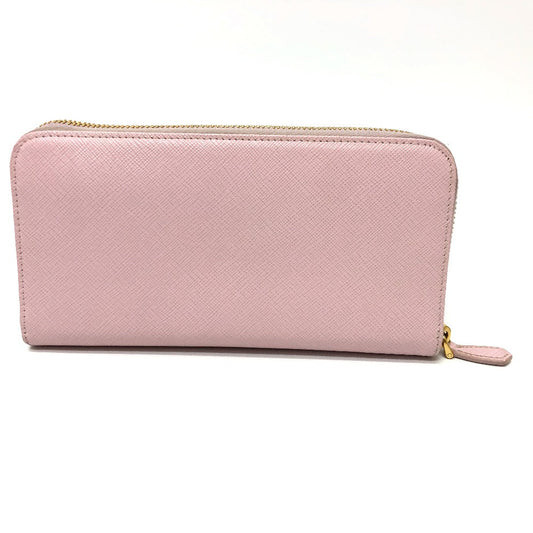 PRADA Long Wallet Purse 1ML506 saffiano leather pink logo Zippy wallet Women Used Authentic