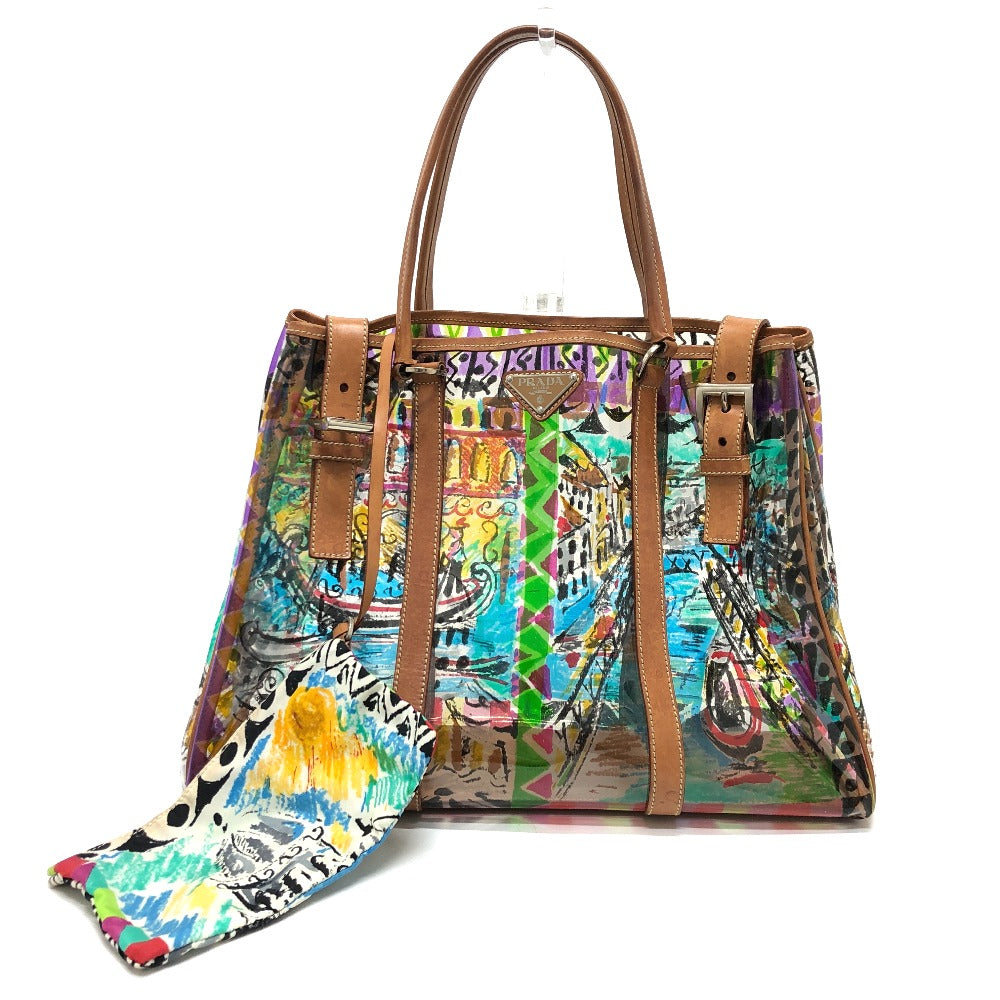 PRADA Tote Bag BR2515 Plastics/Leather multicolor Venetian print Women Used Authentic