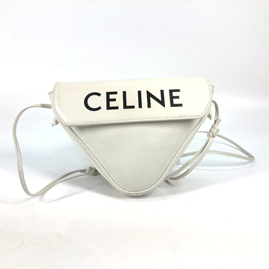 CELINE Shoulder Bag leather white Triangle logo triangle Women Used Authentic