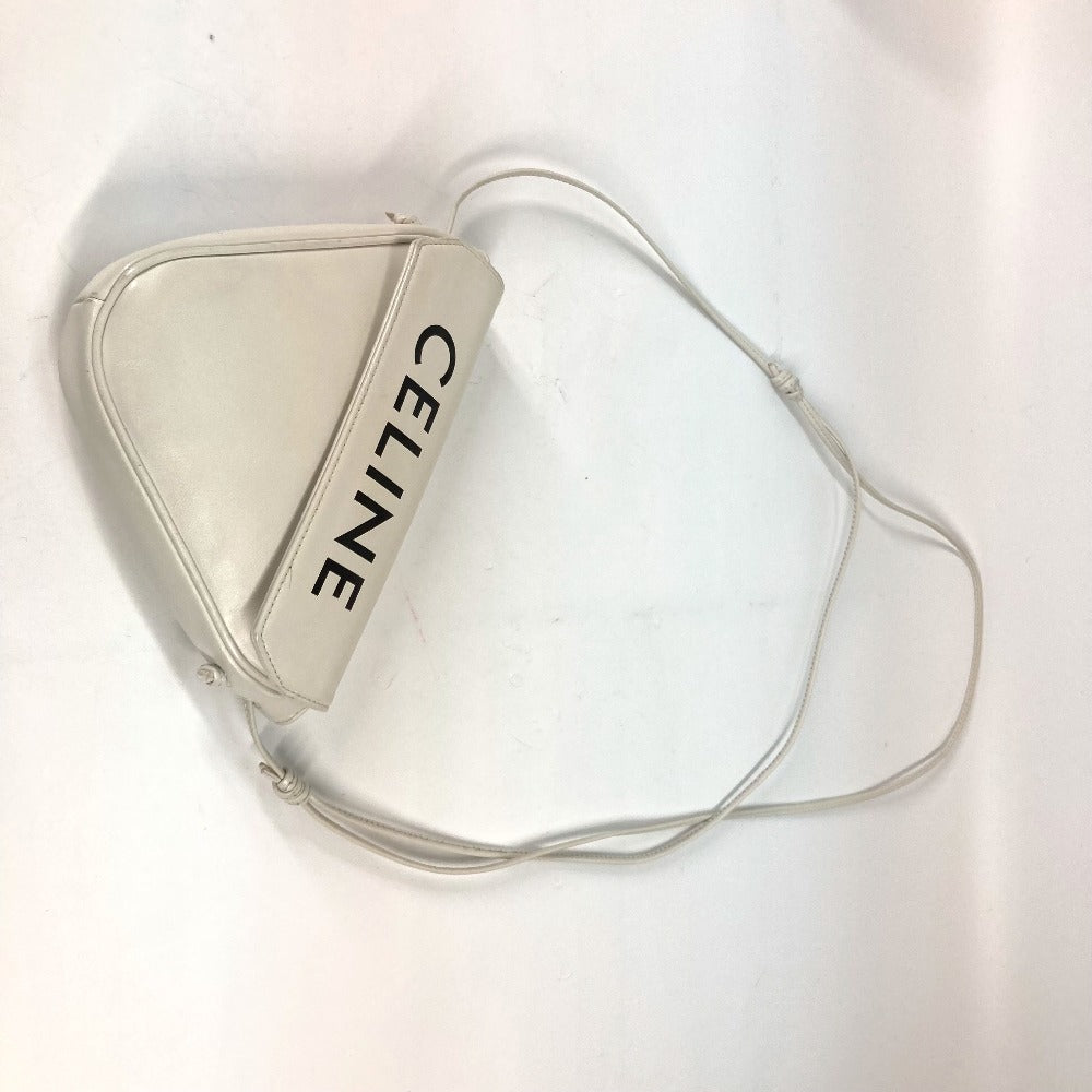CELINE Shoulder Bag leather white Triangle logo triangle Women Used Authentic