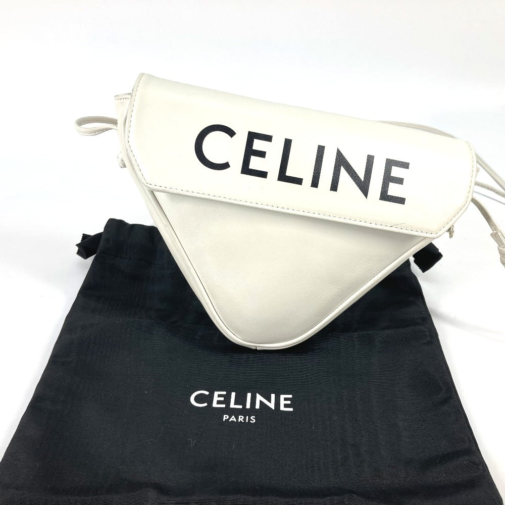 CELINE Shoulder Bag leather white Triangle logo triangle Women Used Authentic
