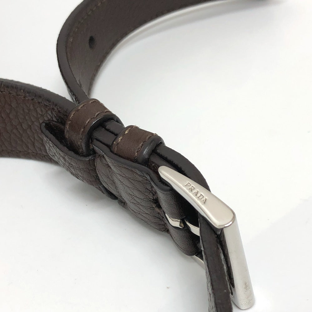 PRADA Shoulder Bag leather Brown Triangle logo By color Women Silver hardware Used Authentic