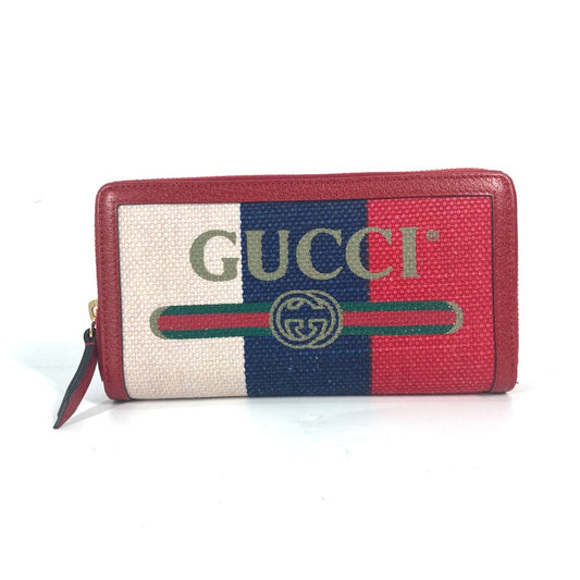 GUCCI Long Wallet Purse 524790 Canvas / leather Red Long wallet logo stripe Women Used Authentic