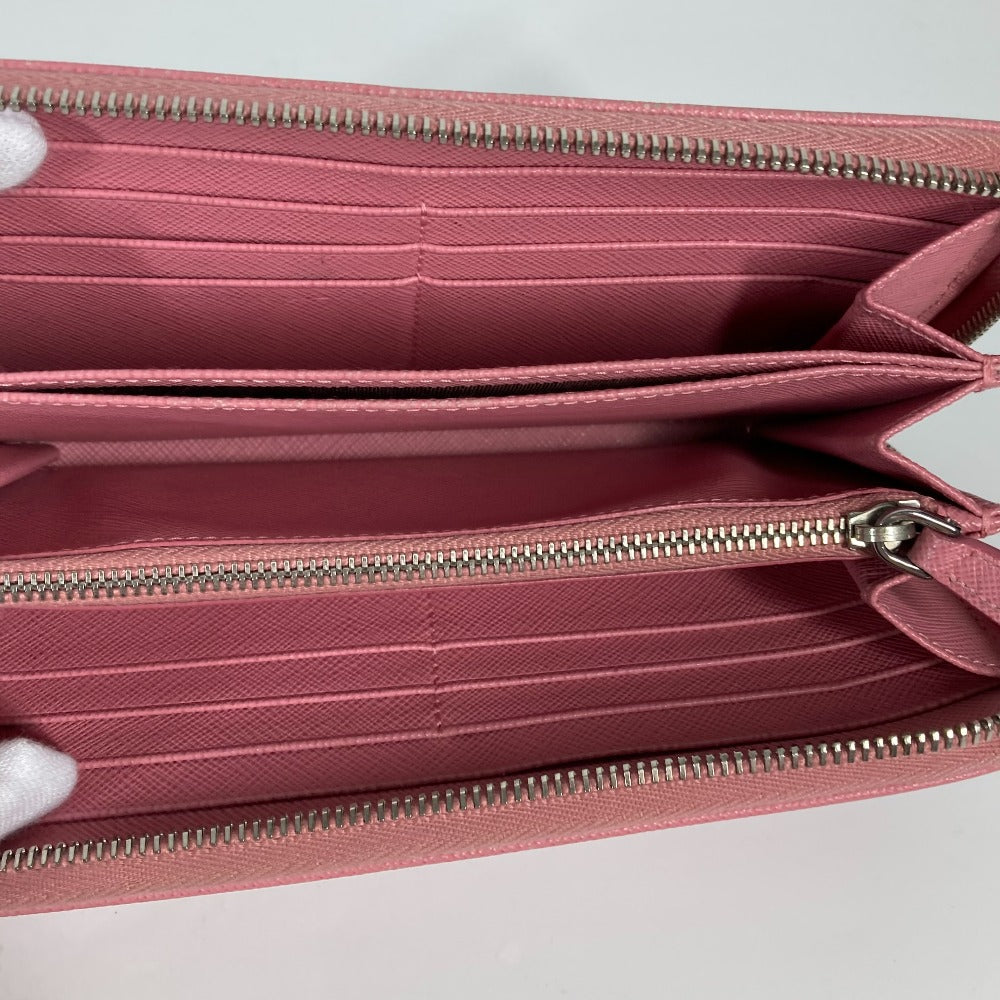 PRADA Long Wallet Purse saffiano leather pink Long wallet logo Women Used Authentic