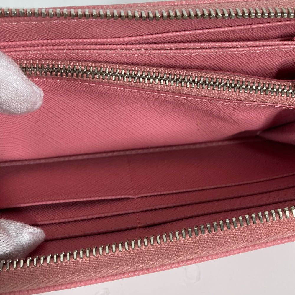 PRADA Long Wallet Purse saffiano leather pink Long wallet logo Women Used Authentic