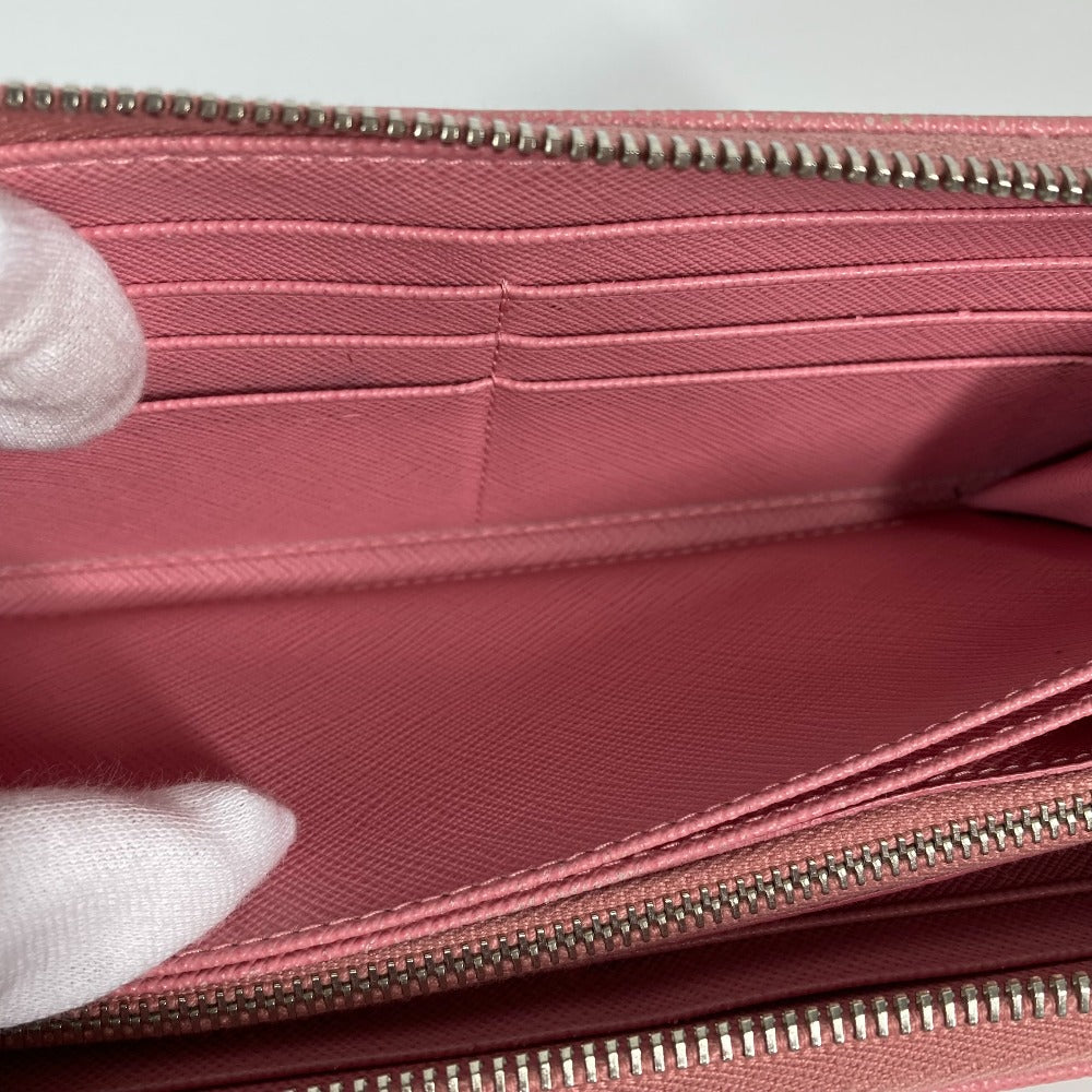 PRADA Long Wallet Purse saffiano leather pink Long wallet logo Women Used Authentic