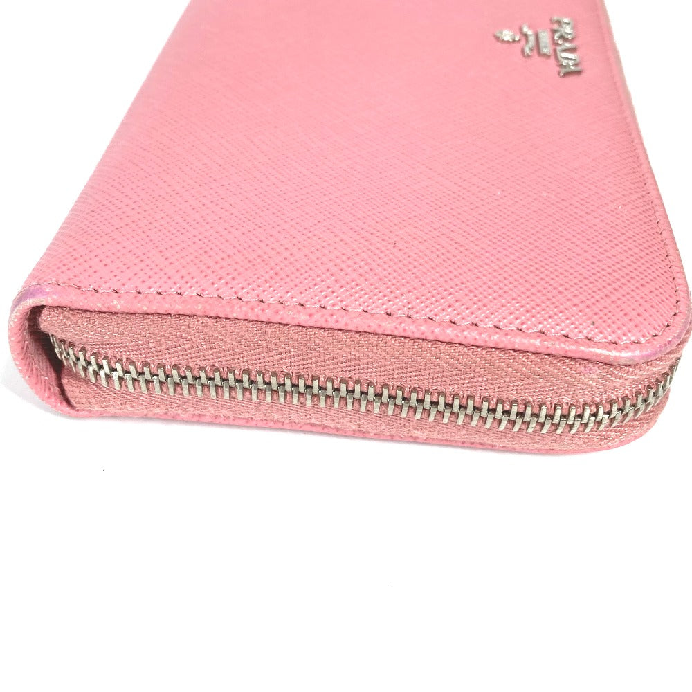 PRADA Long Wallet Purse saffiano leather pink Long wallet logo Women Used Authentic