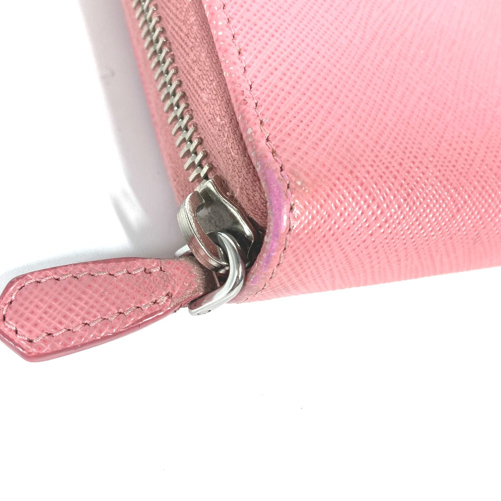 PRADA Long Wallet Purse saffiano leather pink Long wallet logo Women Used Authentic