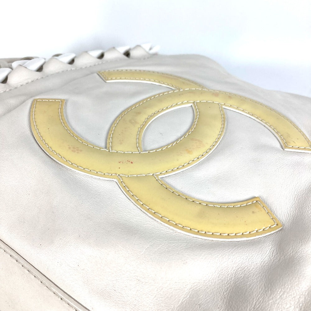 CHANEL Tote Bag leather white Shoulder Decacoco CC COCO Mark