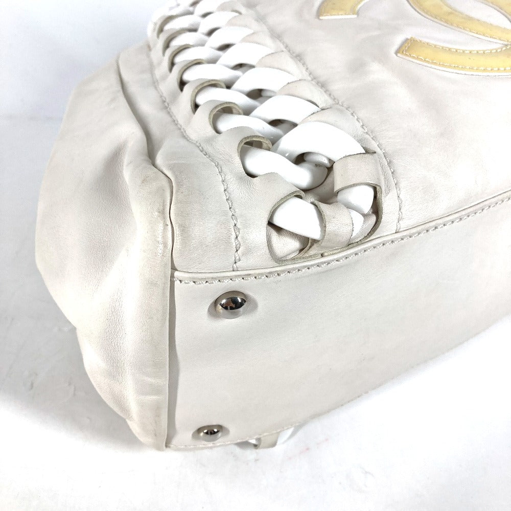 CHANEL Tote Bag leather white Shoulder Decacoco CC COCO Mark
