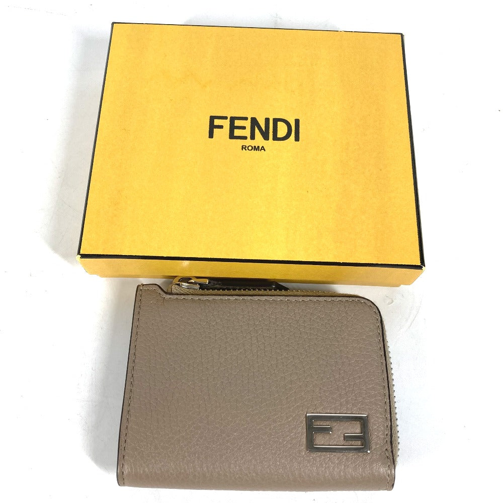 FENDI Coin case 7M0330 leather Beige type Fragment case Wallet logo