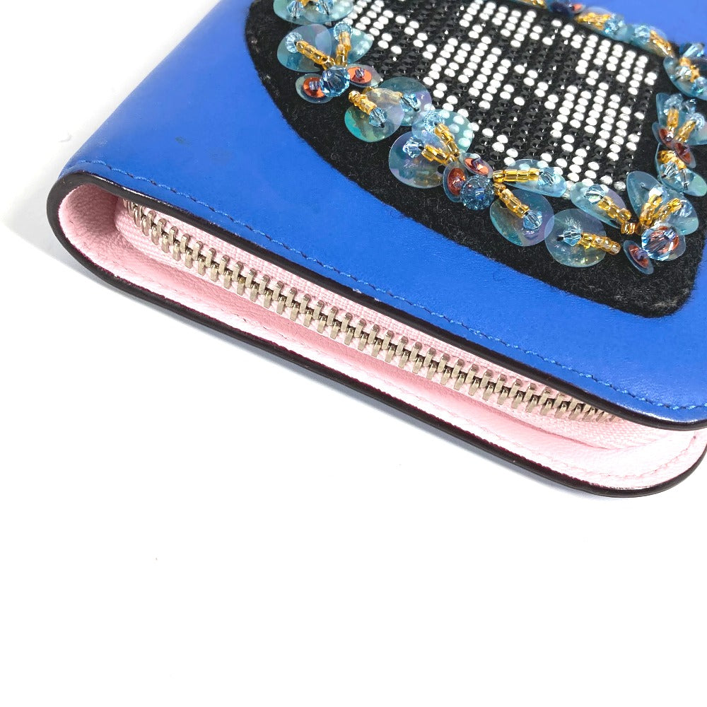 Dior Long Wallet Purse leather blue Long wallet Bijou rhinestone