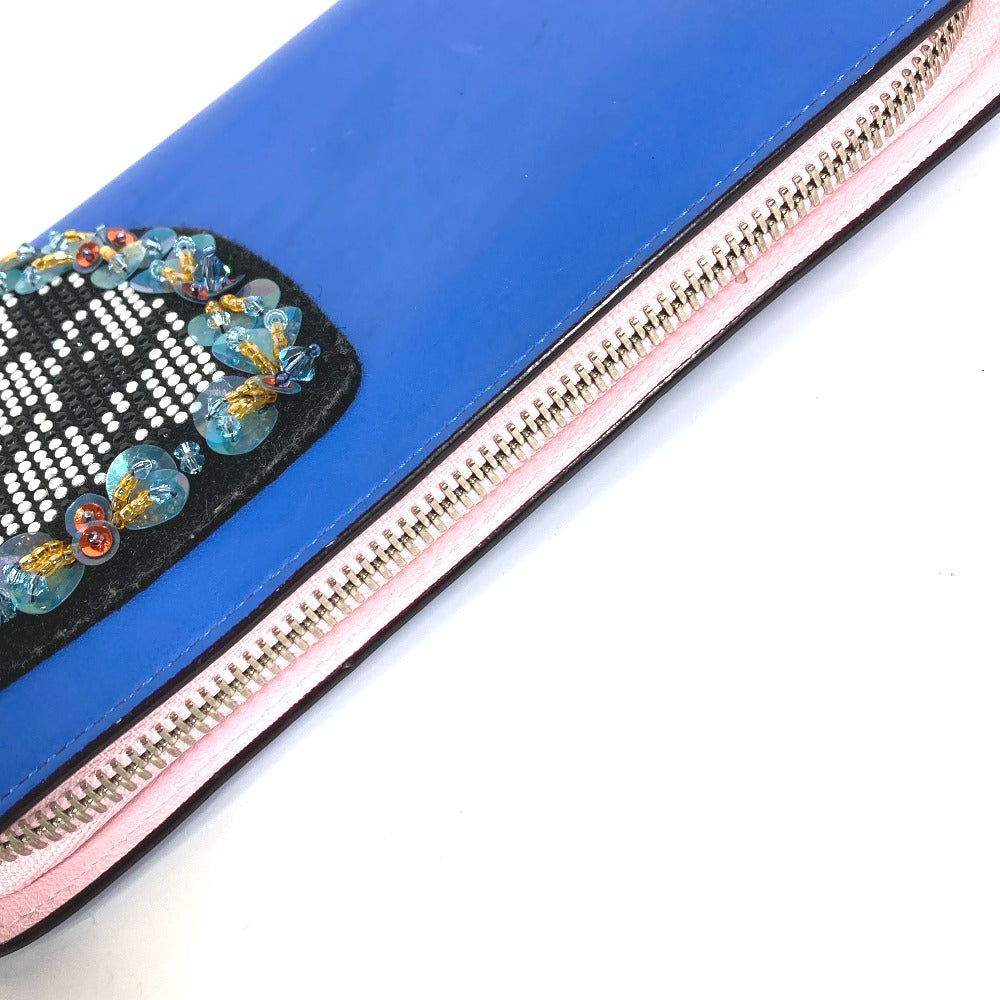 Dior Long Wallet Purse leather blue Long wallet Bijou rhinestone