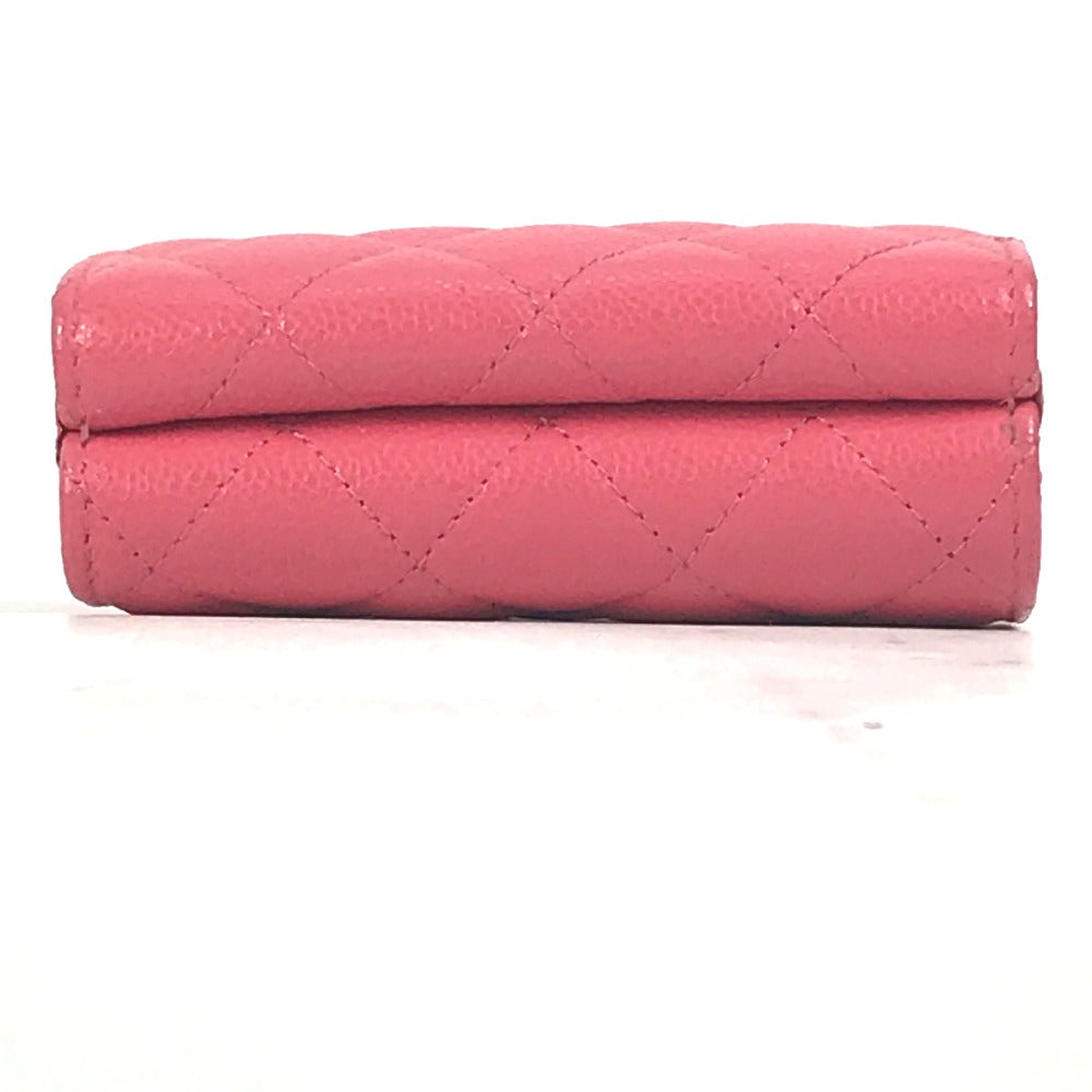 CHANEL Trifold wallet Caviar skin pink quilting CC COCO Mark Matelasse Women Used Authentic