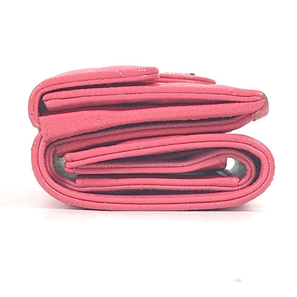 CHANEL Trifold wallet Caviar skin pink quilting CC COCO Mark Matelasse Women Used Authentic