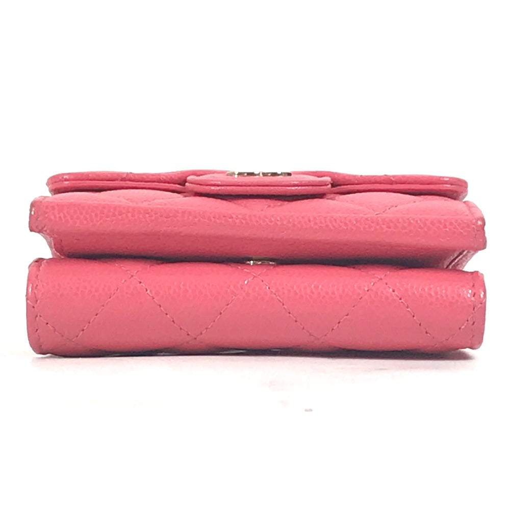 CHANEL Trifold wallet Caviar skin pink quilting CC COCO Mark Matelasse Women Used Authentic