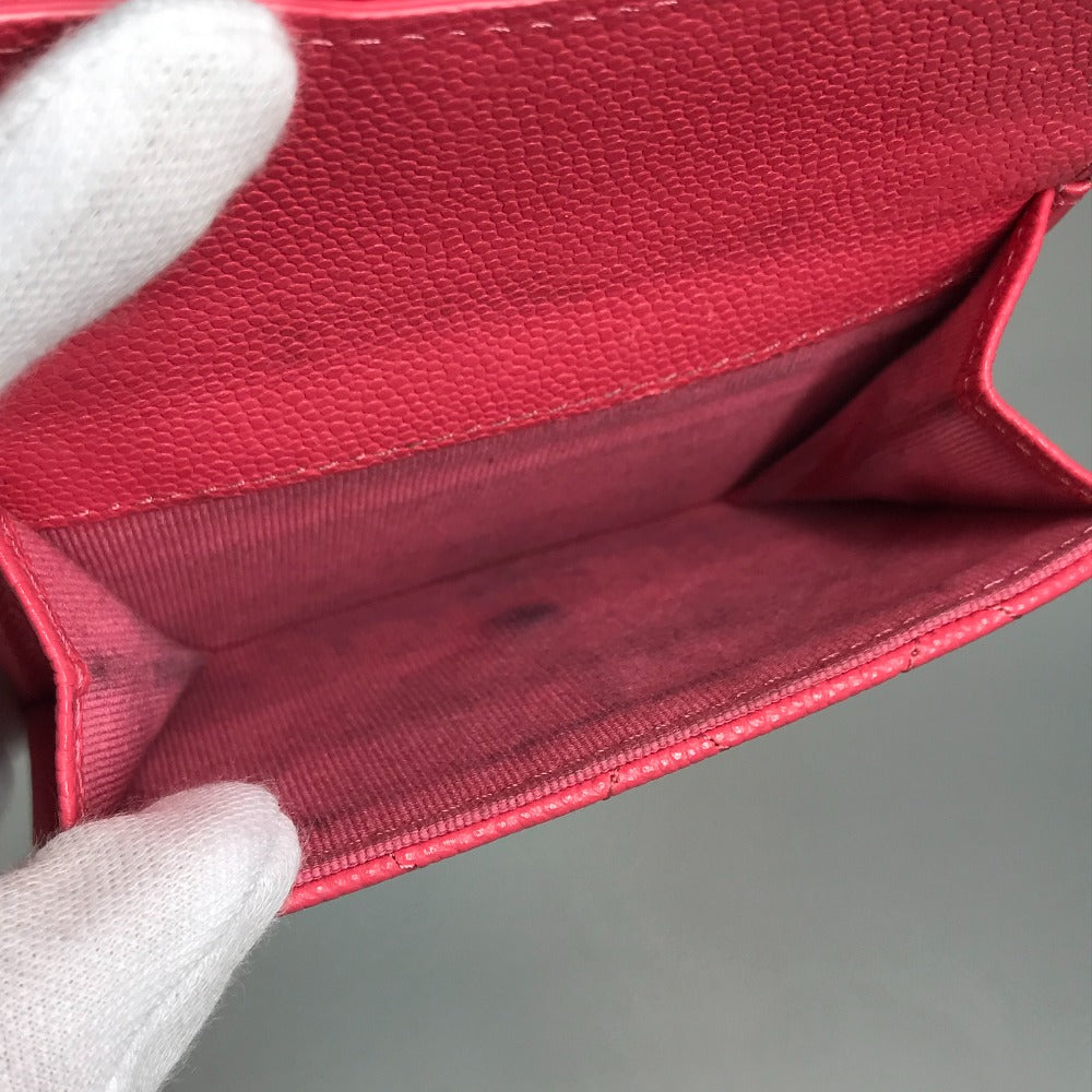 CHANEL Trifold wallet Caviar skin pink quilting CC COCO Mark Matelasse Women Used Authentic