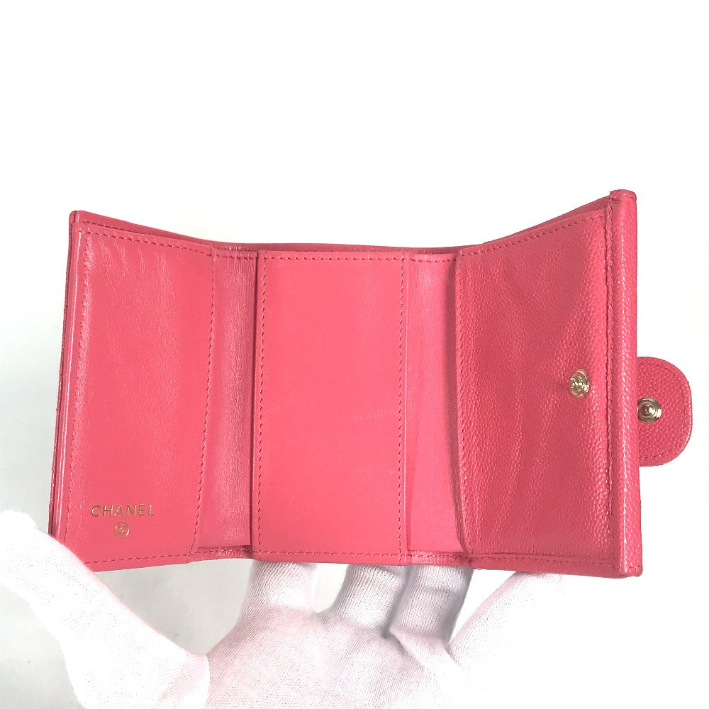 CHANEL Trifold wallet Caviar skin pink quilting CC COCO Mark Matelasse Women Used Authentic