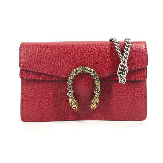 GUCCI Shoulder Bag 476432 leather Red 2WAY Bag Pouch Clutch Bag Dionysus Rhinestone Women Used Authentic