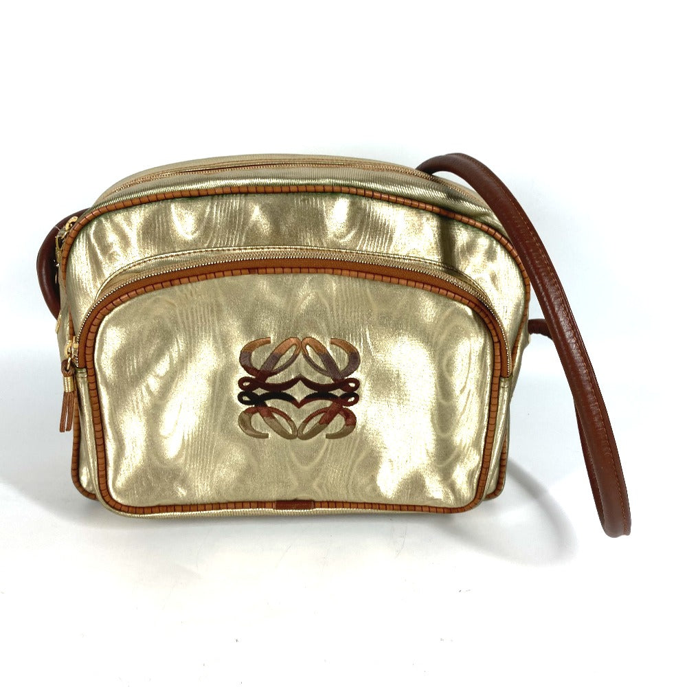LOEWE Shoulder Bag Leather, Canvas gold vintage anagram Women Used Authentic