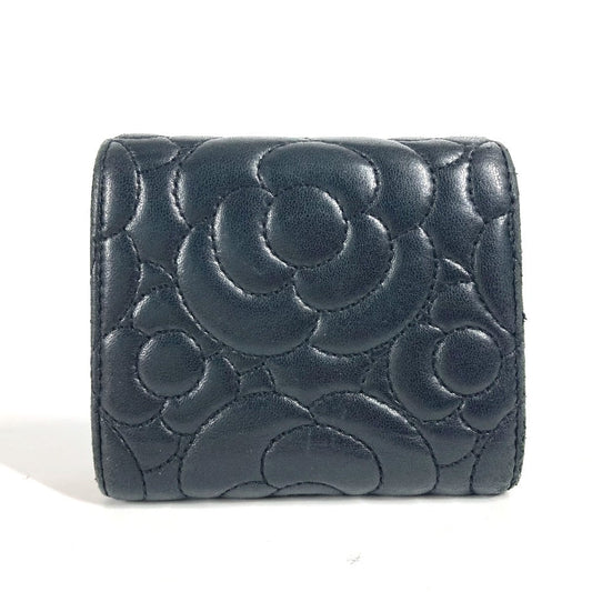 CHANEL Trifold wallet leather black By color Camelia Women Used Authentic