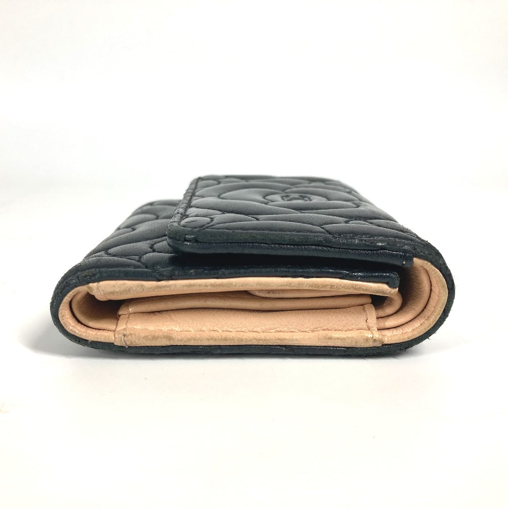 CHANEL Trifold wallet leather black By color Camelia Women Used Authentic