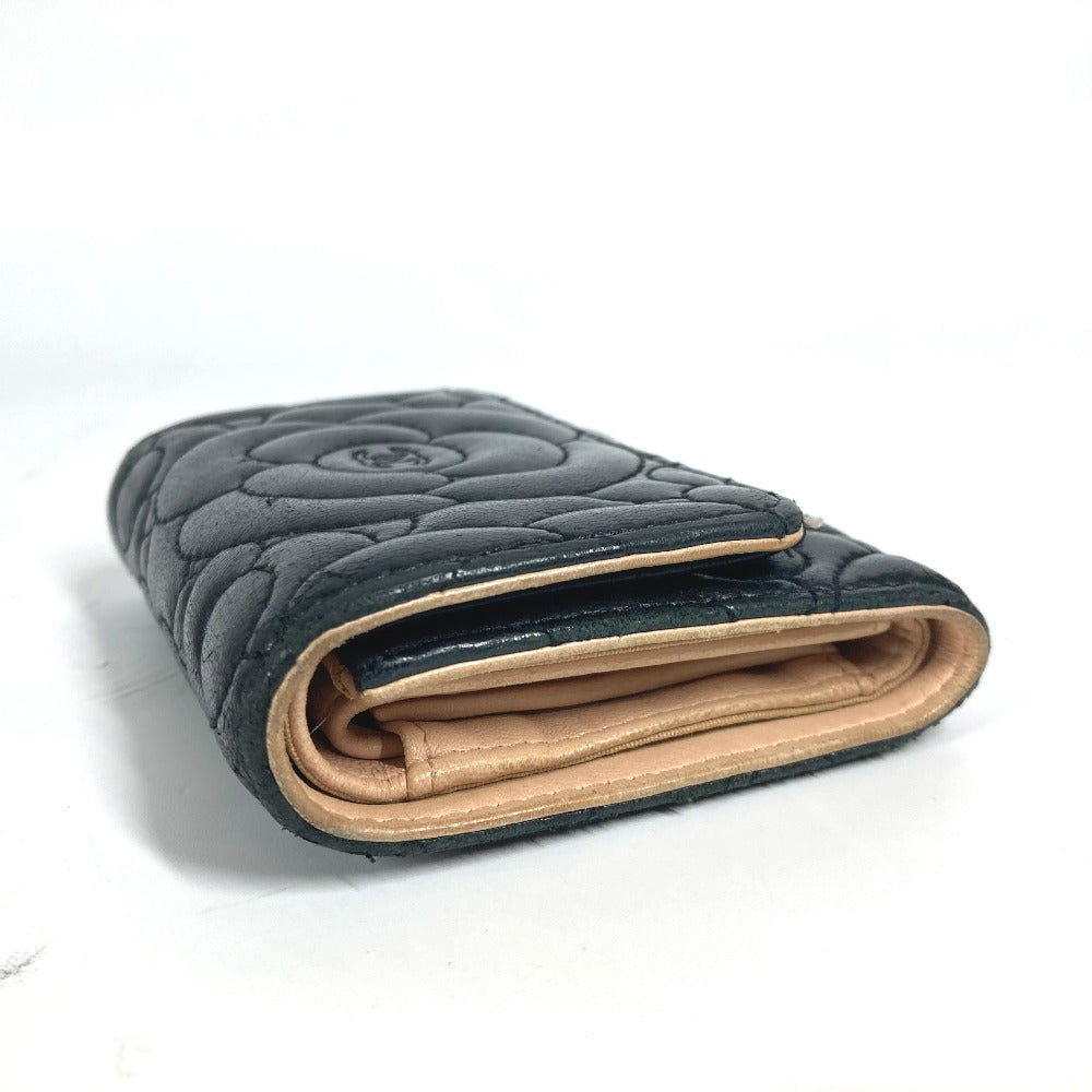 CHANEL Trifold wallet leather black By color Camelia Women Used Authentic