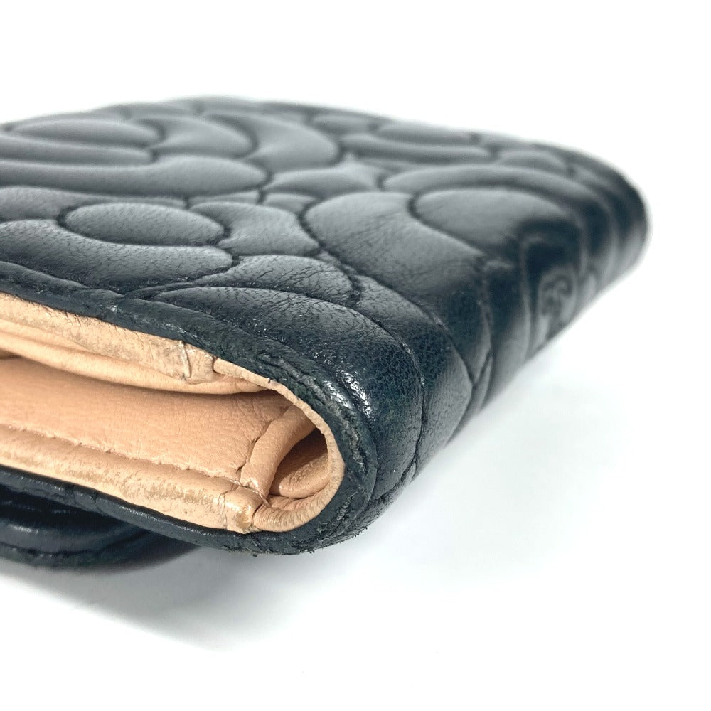CHANEL Trifold wallet leather black By color Camelia Women Used Authentic